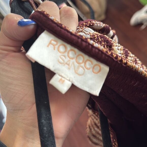 Rococo Sand Cream and Brown Strapless Sundress - Size Medium - Halter Option - Picture 5 of 5